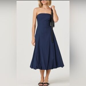 Astr Strapless Navy Midi Fit-and-Flare Dress